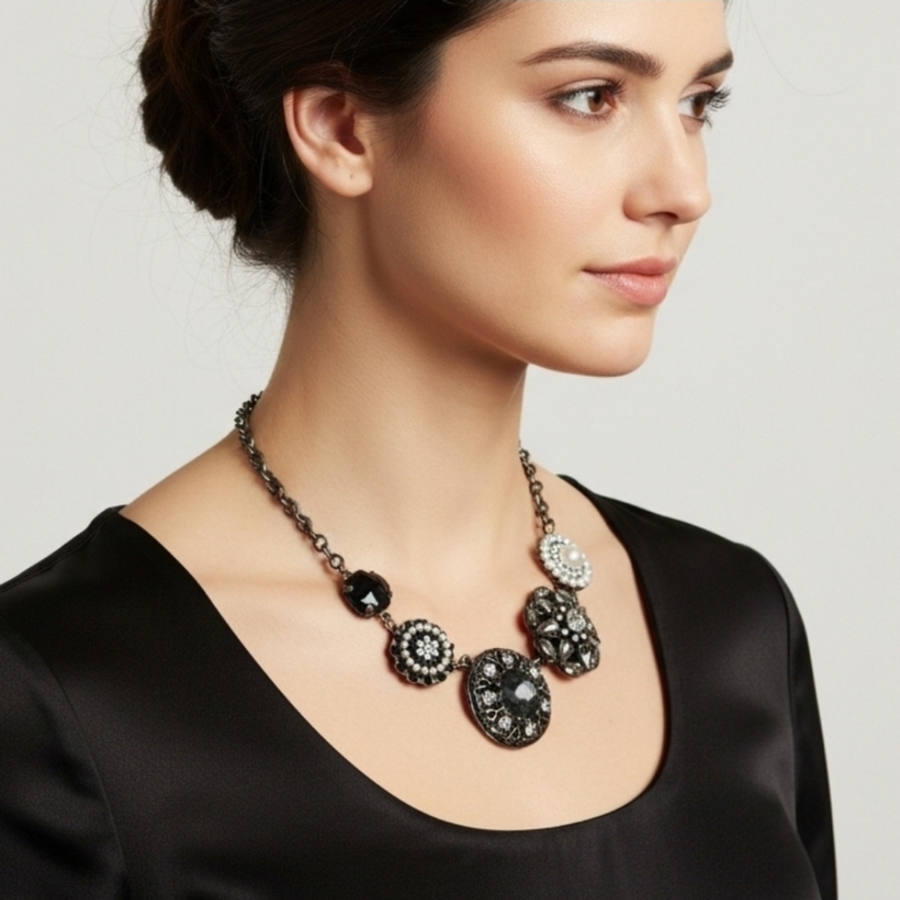 Lia Sophia Black and Silver Medallion Necklace